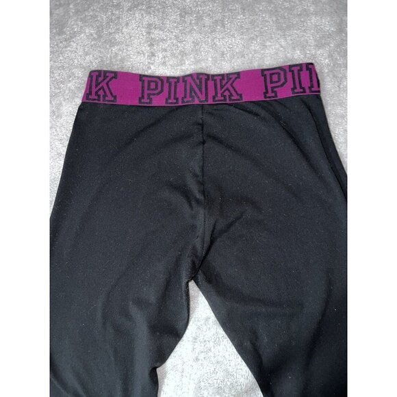 PINK Yoga Black Fuchsia Logo Leggings Active Pants Sz S - Picture 6 of 9
